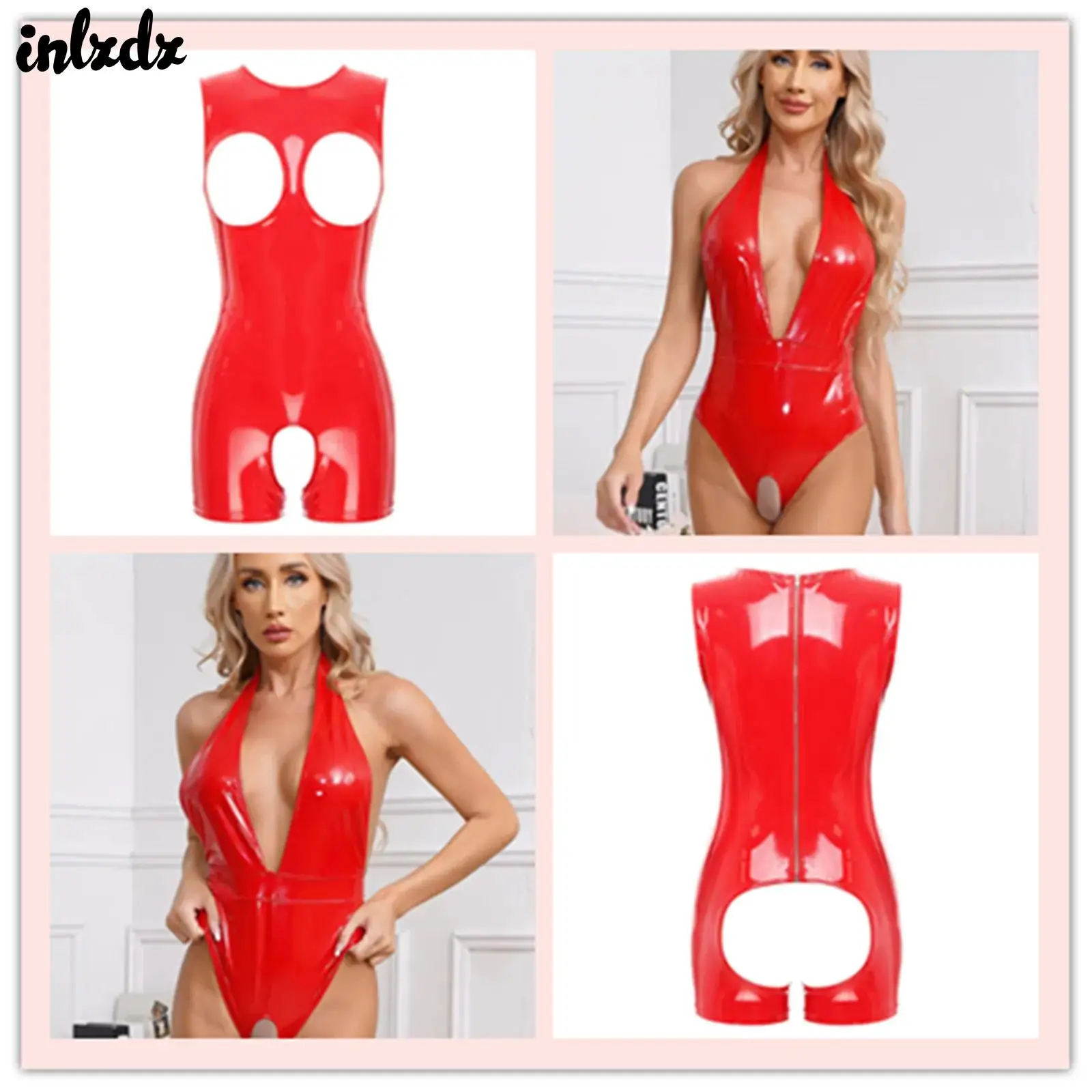 

Sexy Womens Wet Look Patent Leather Latex Bodysuit Lingerie Crotchless Bodycon Teddies Leotard Jumpsuit Backless Catsuit Costume