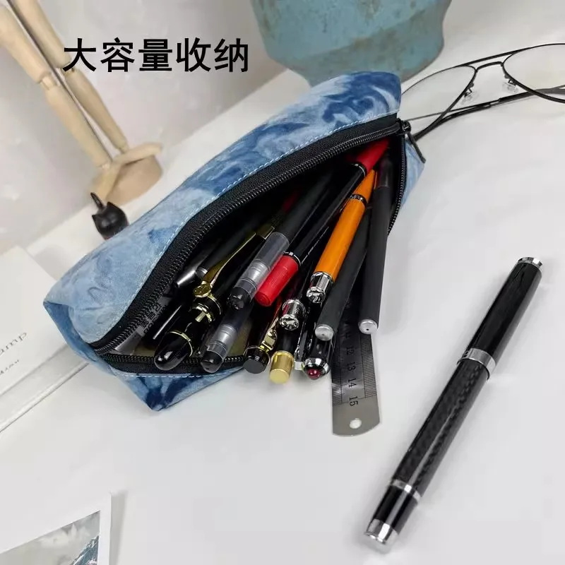 Fabric Zipper Pencil Case Large Capacity Pencil Bag Student Portable Multifunctional Stationery Box
