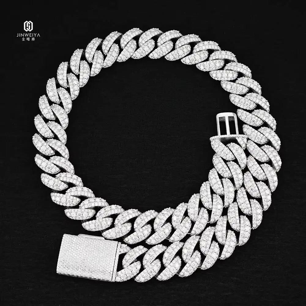 Fashion 18mm Raised Pointer Cuban Link Chain Iced Out VVS Moissanite 925 Silver Plated Luxury Hip Hop Men's Necklace Gift for Pa