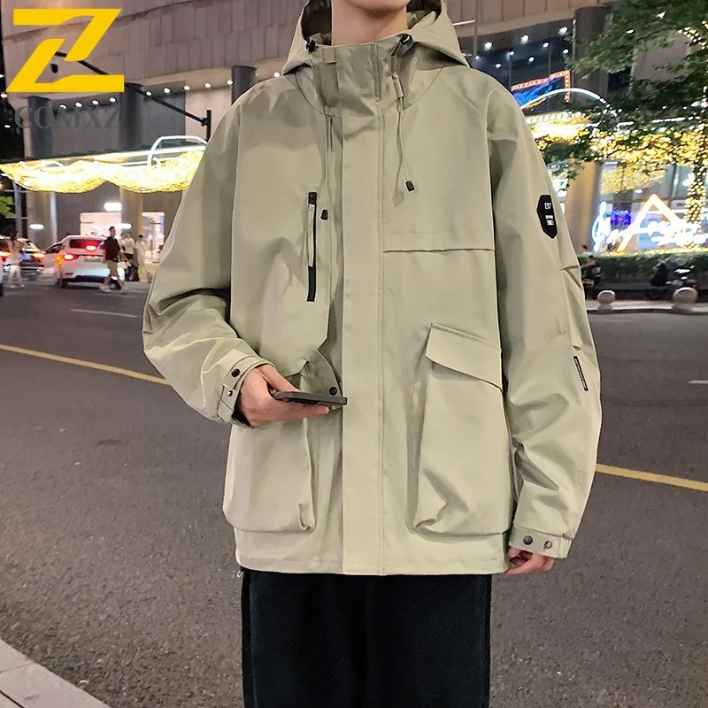 COMXZ 2025 سترة رجالي خارجية بقلنسوة لتسلق الصخور مقاومة للرياح سترات متينة بسحاب للسفر غير رسمي معاطف خريفية خفيفة الوزن #3