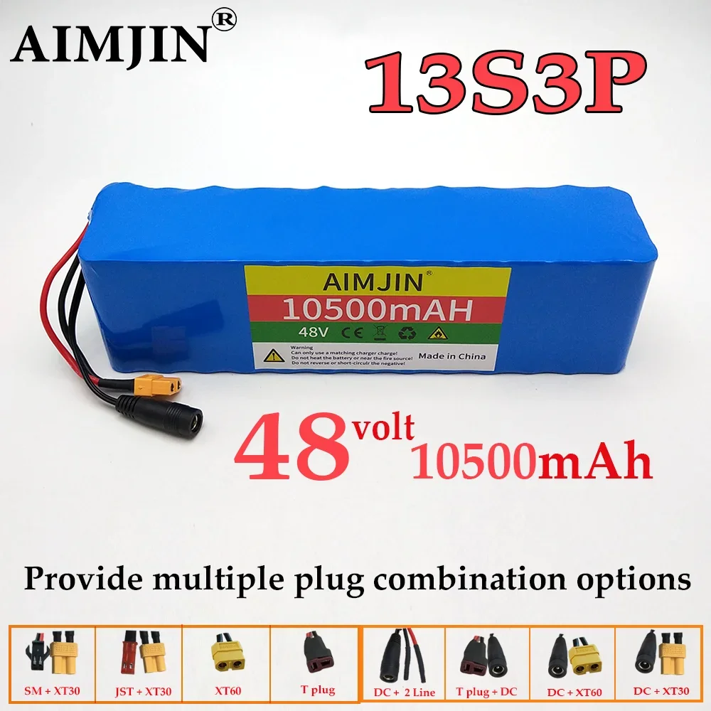 

48V Lithium-ion 13S3P Battery Pack 10500mAh with 250W 350W 500W 750W 1000W BMS for 54.6V E-bike Electric Bicycle Scooter