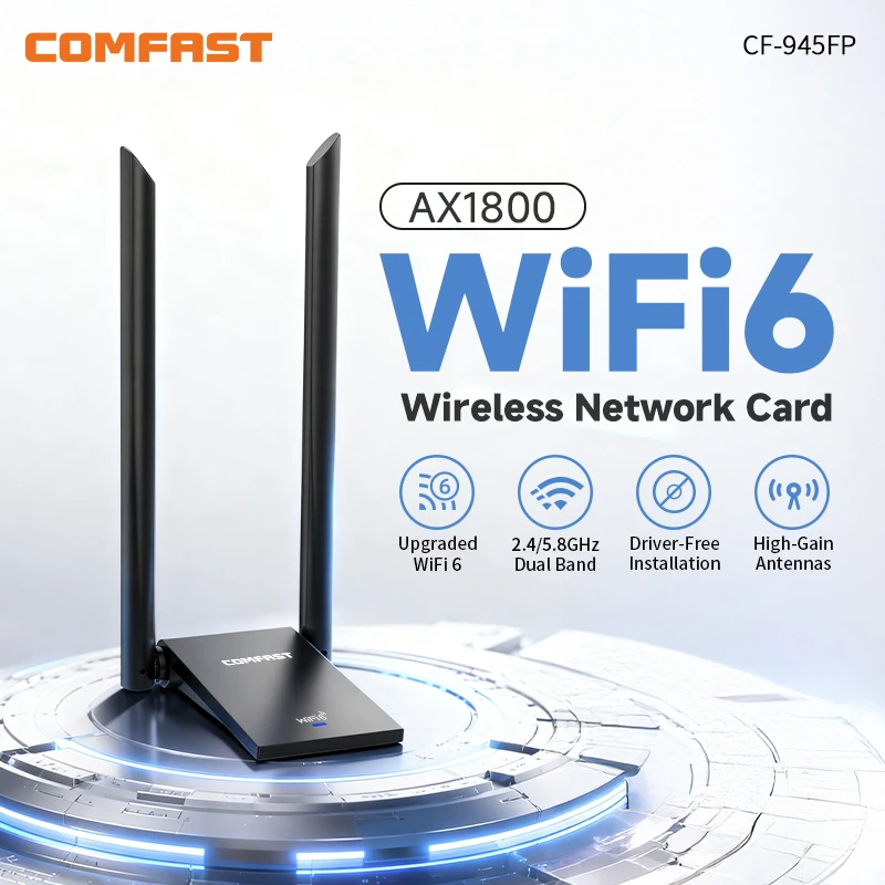 COMFAST CF-945FP AX1800 WiFi6 USB3.0 Wireless Adapter Driver Free 2.4G+5.8G Dual Band 5dBi High Gain Antenna WiFi Dongle for Des