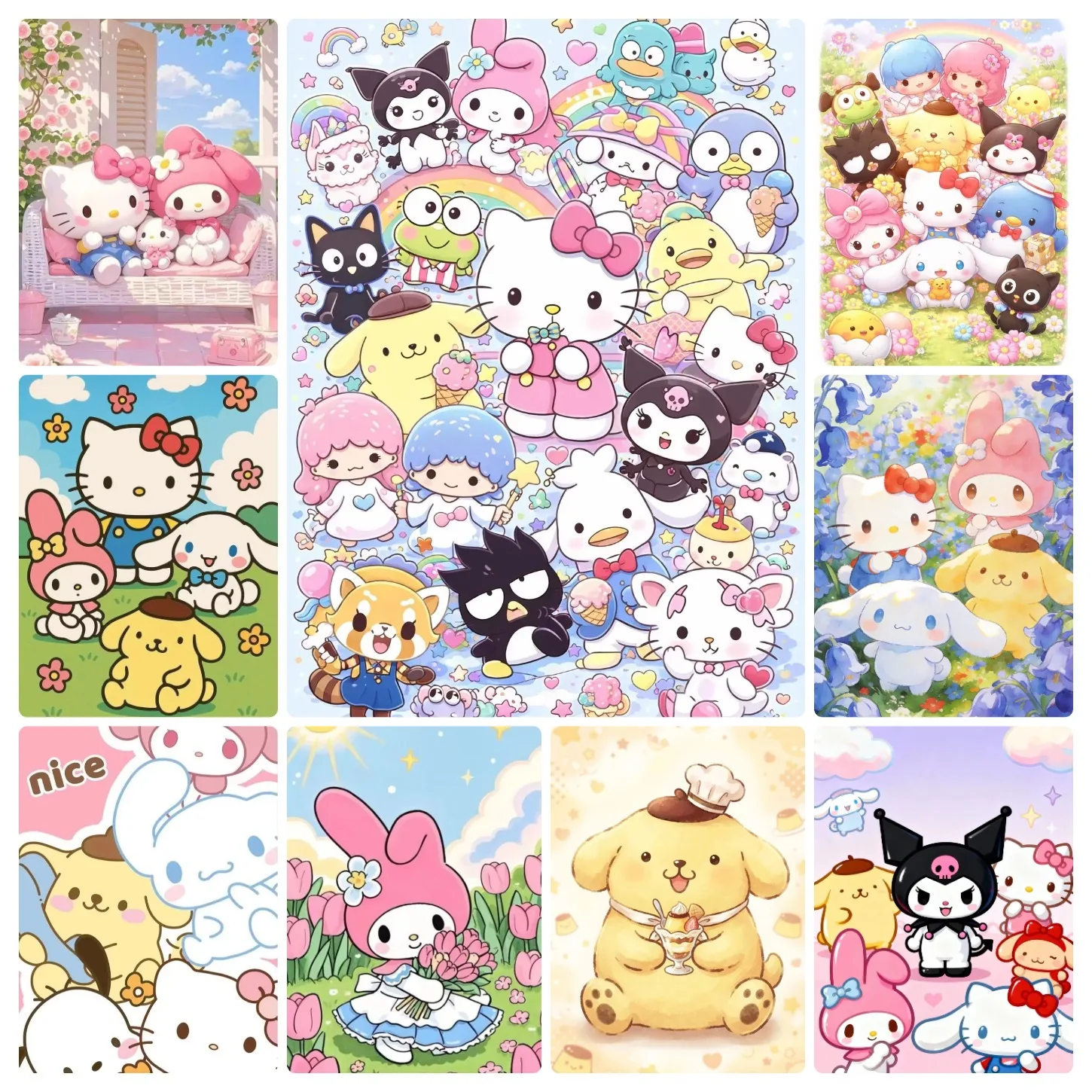 500/1000 Pcs Jigsaw Puzzles Sanrio Character Paper Challenging Family Activity Games for Gameroom Bedroom Livingroom Gift