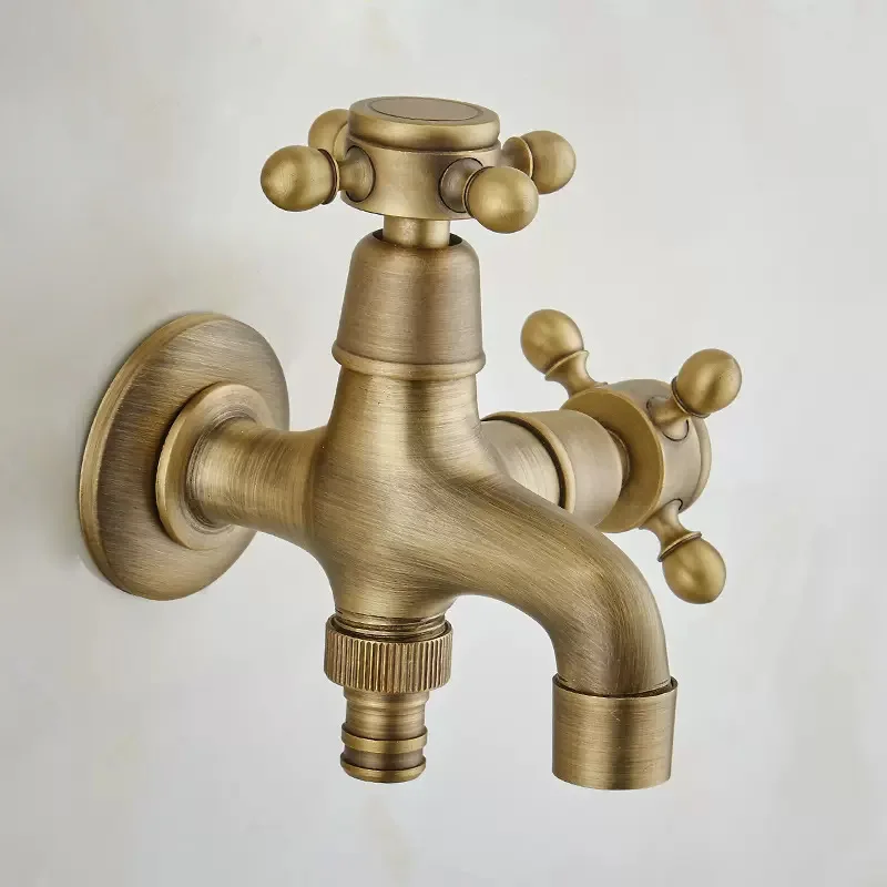 Antique Wall Mounted Handheld Bidet Sprayer Faucet Set One Into Two Out Bathroom Washing Machine Faucet Bibcock Cold Water Tap