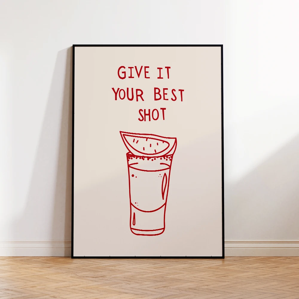 Modern Bar Cart Vodka  Liquor Give It Your Best Shot Wall Art Canvas Painting Posters For Living Room Dining Room Home Decor