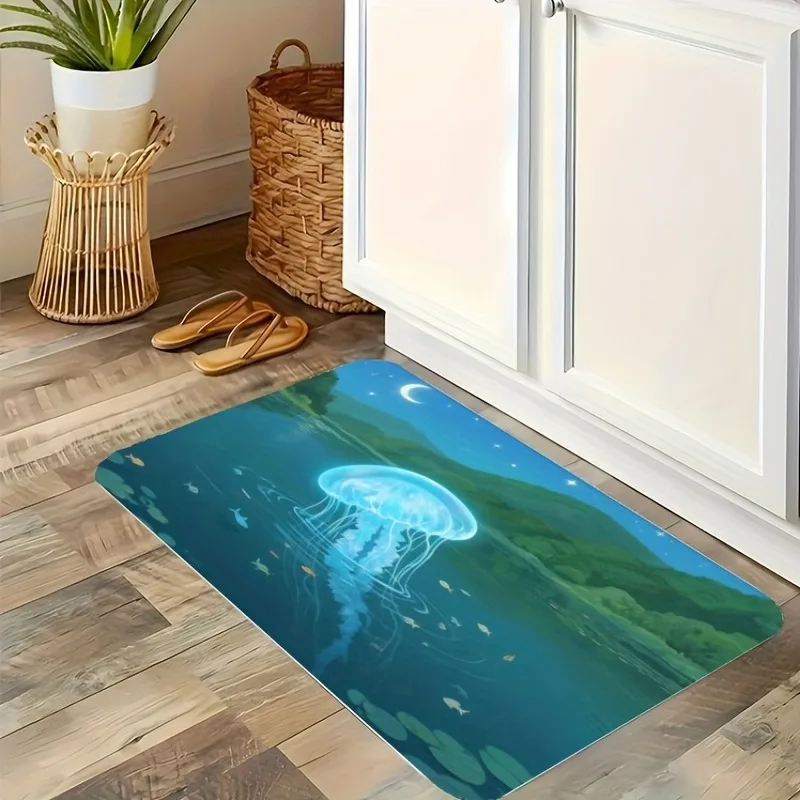 

1PC Jellyfish Pattern Kitchen Rug Non-Slip Door Mats Pop design Bathroom Rug Bath Mat Carpet for Home Sink Laundry Decor