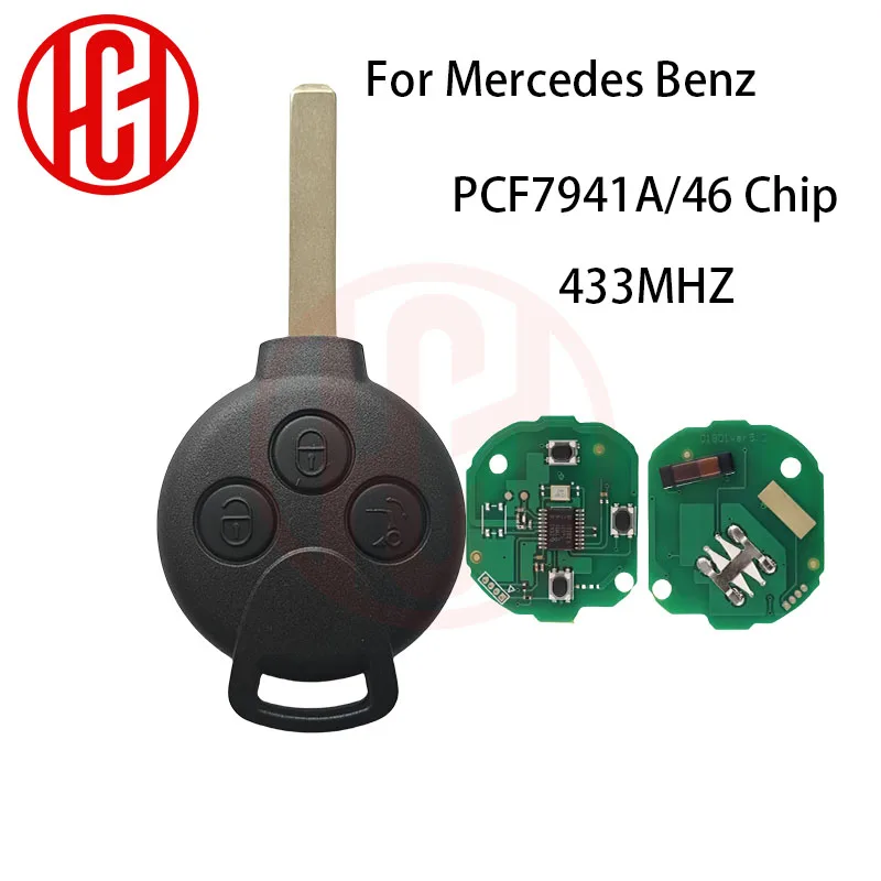 

3 Buttons Car Remote Smart Key For Mercedes-Benz Smart Fortwo 451 2007-2013 433Mhz PCF7941 ID46 Chip Keyless Entry Transmitter