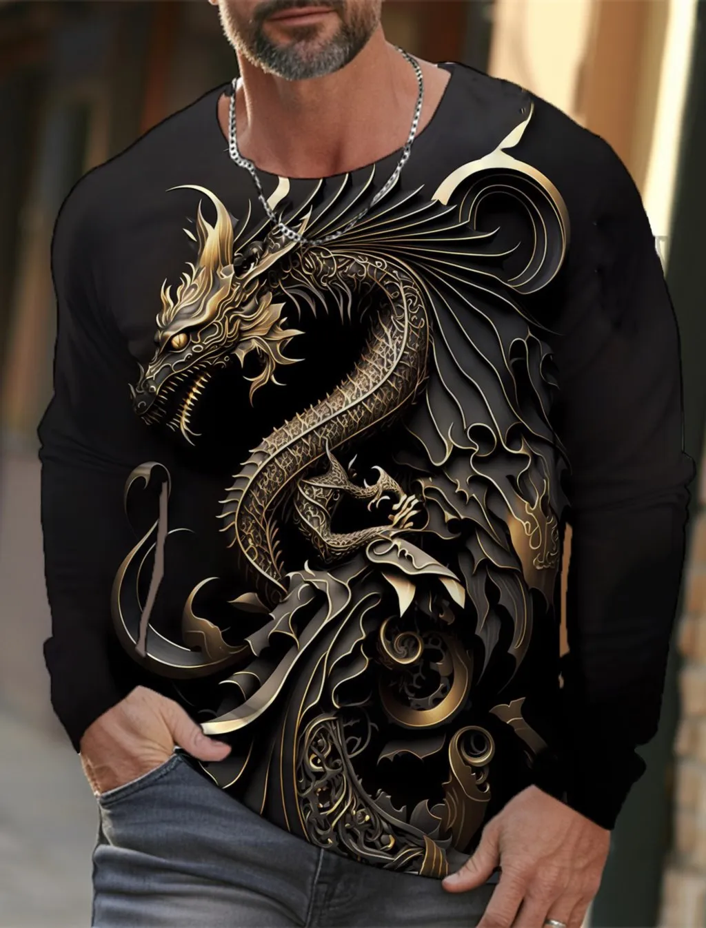 3D Dragon Printing Y2K Men's Long Sleeve T-shirt For Men Clothing Casual Top Tee Shirt Fashion Harajuku Full Clothing Streetwear