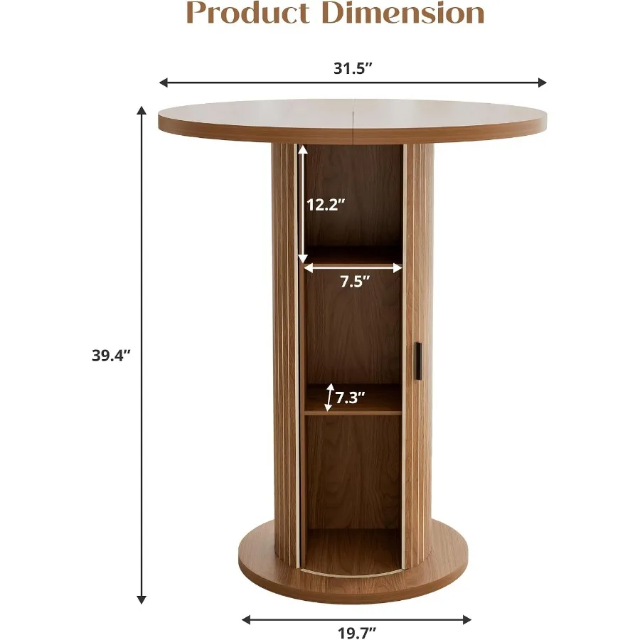 Bar Table with Storage and Sliding Door, 39.4