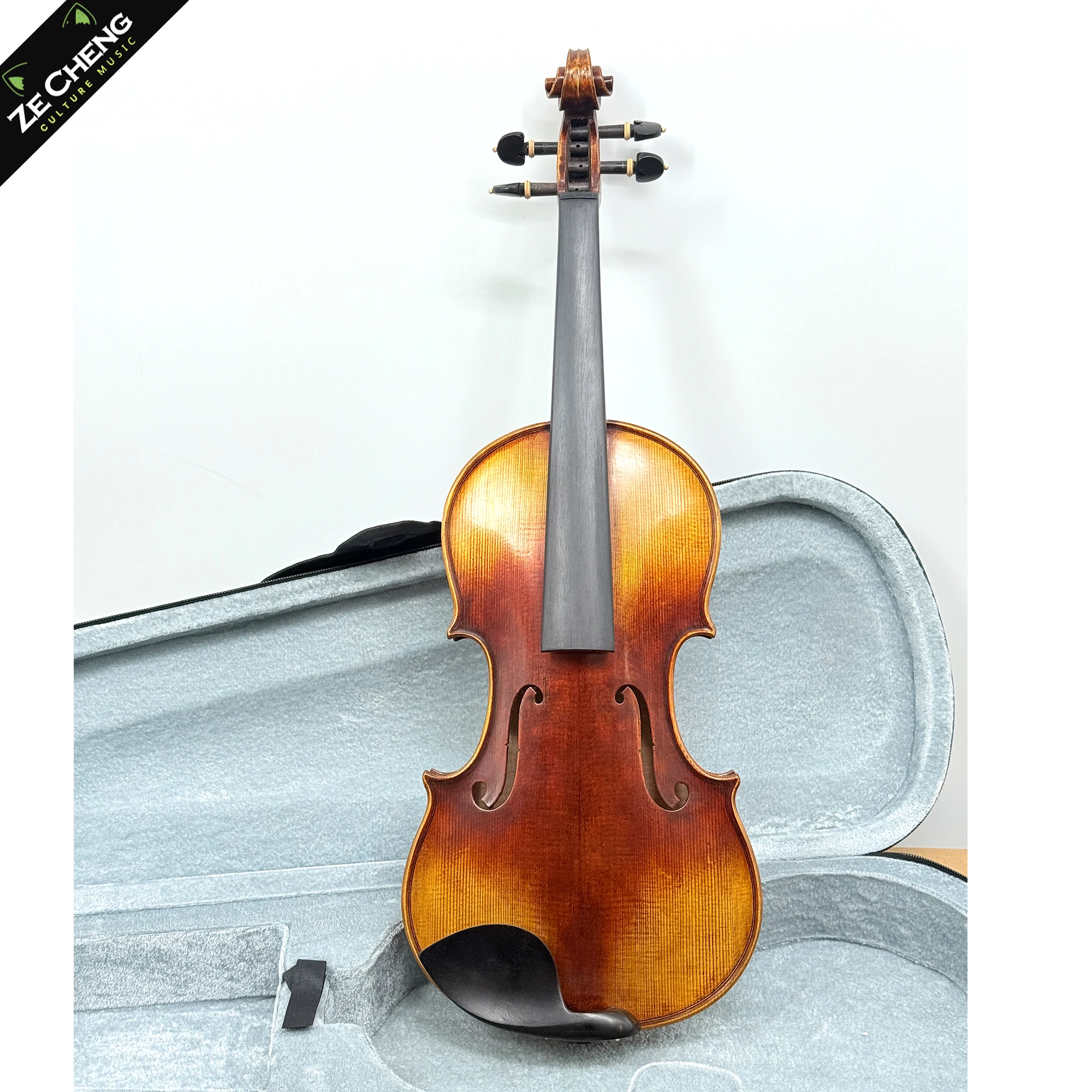 Professional Handmade 4/4 3/4 1/2 1/4 Violin Solid One-Piece Back Flamed Maple Wood Antique Violin with Ebony Fittings Full Set