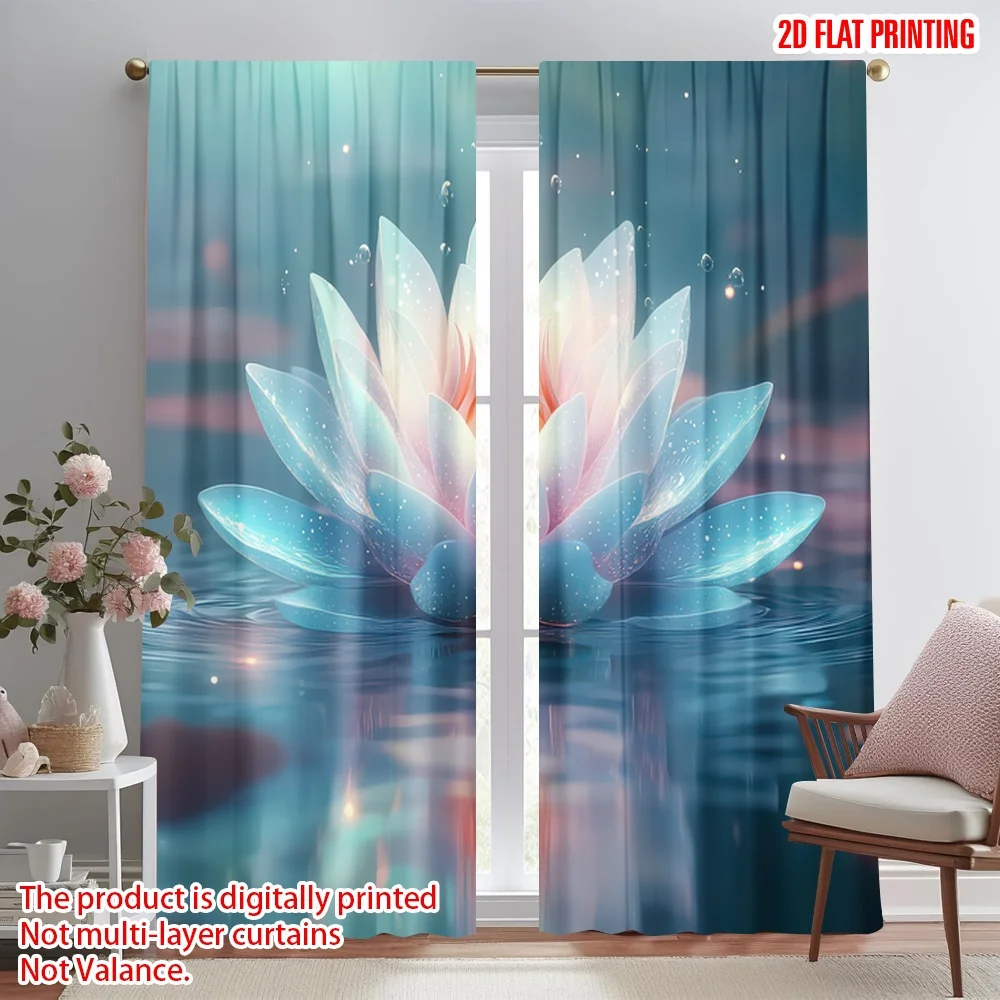

2D flat printing 2pcs Party Window Curtains Serene Bloom in Water Digital Printed Polyester Drapes Festive Curtains for Outdoor