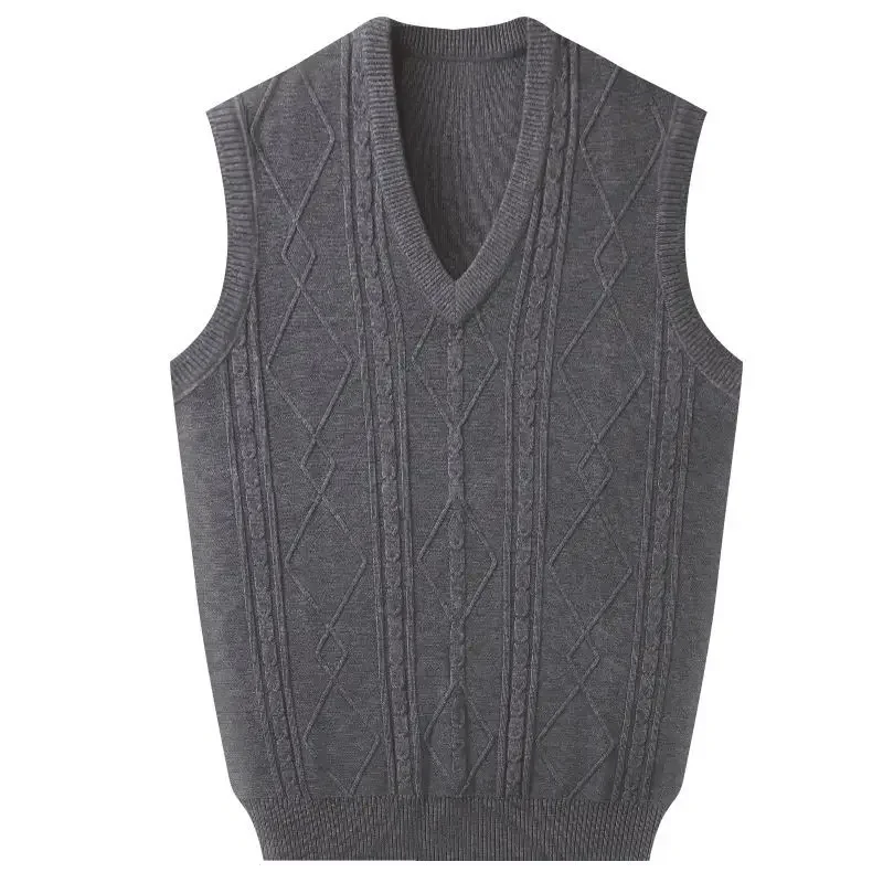 

Men's Autumn Winter Thick Knitted Sweater Vest Solid Color Simple Pullover Business Jacquard Waistcoat for Men