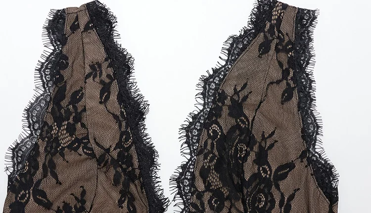 CNYISHE Halter Lace Patchwork Sheer V Neck Sleeveless Backless Women Dresses Sheath Hip Wrap Fashion Summer Solid Female Bodycon