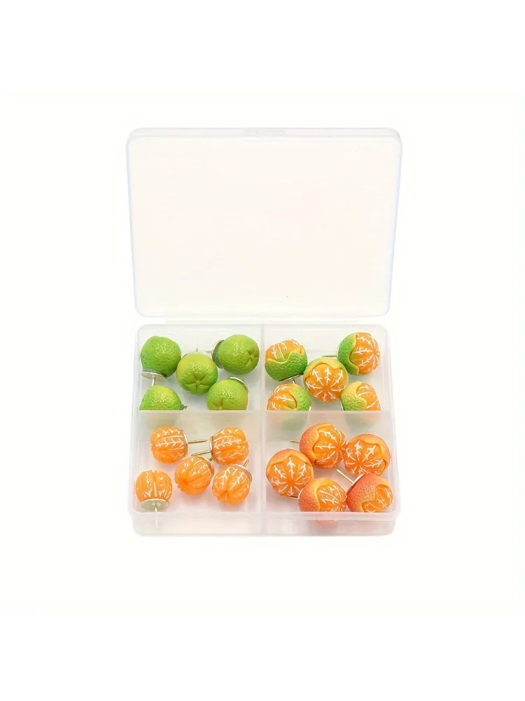 20Pcs/box Creative Durable Tangerine Fruit Shaped Push Pins Set for Cork Board, Message Board, Photo Wall