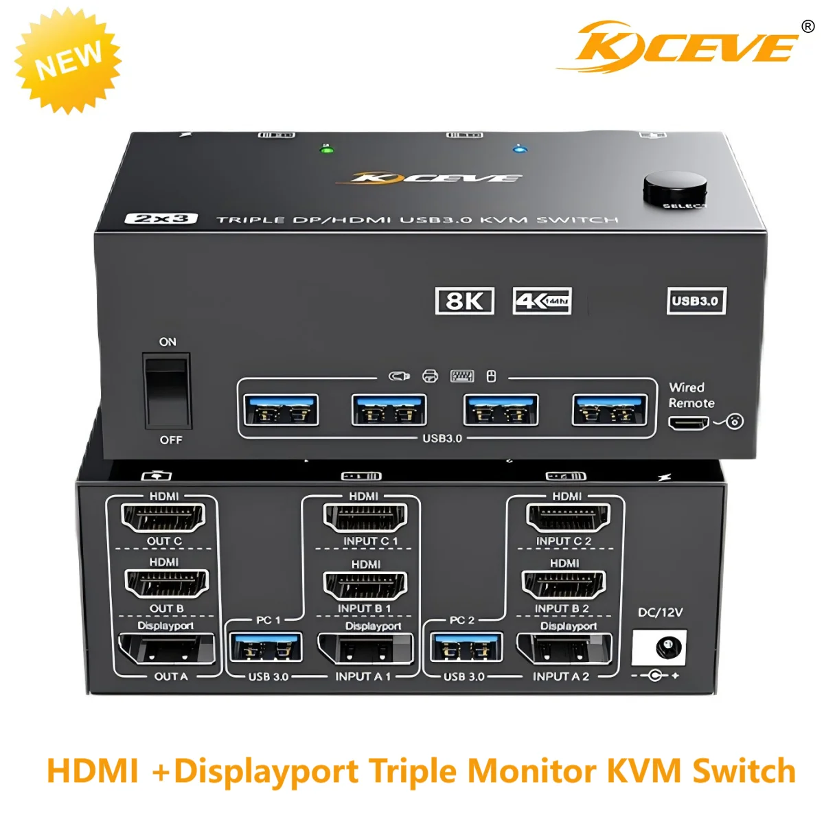 

KVM Switch 3 Monitor 2 Computer 8K@60Hz 4K@144Hz,2 Displayport + HDMI USB3.0 KVM Switch Triple Monitor with 4 USB 3.0 Port new