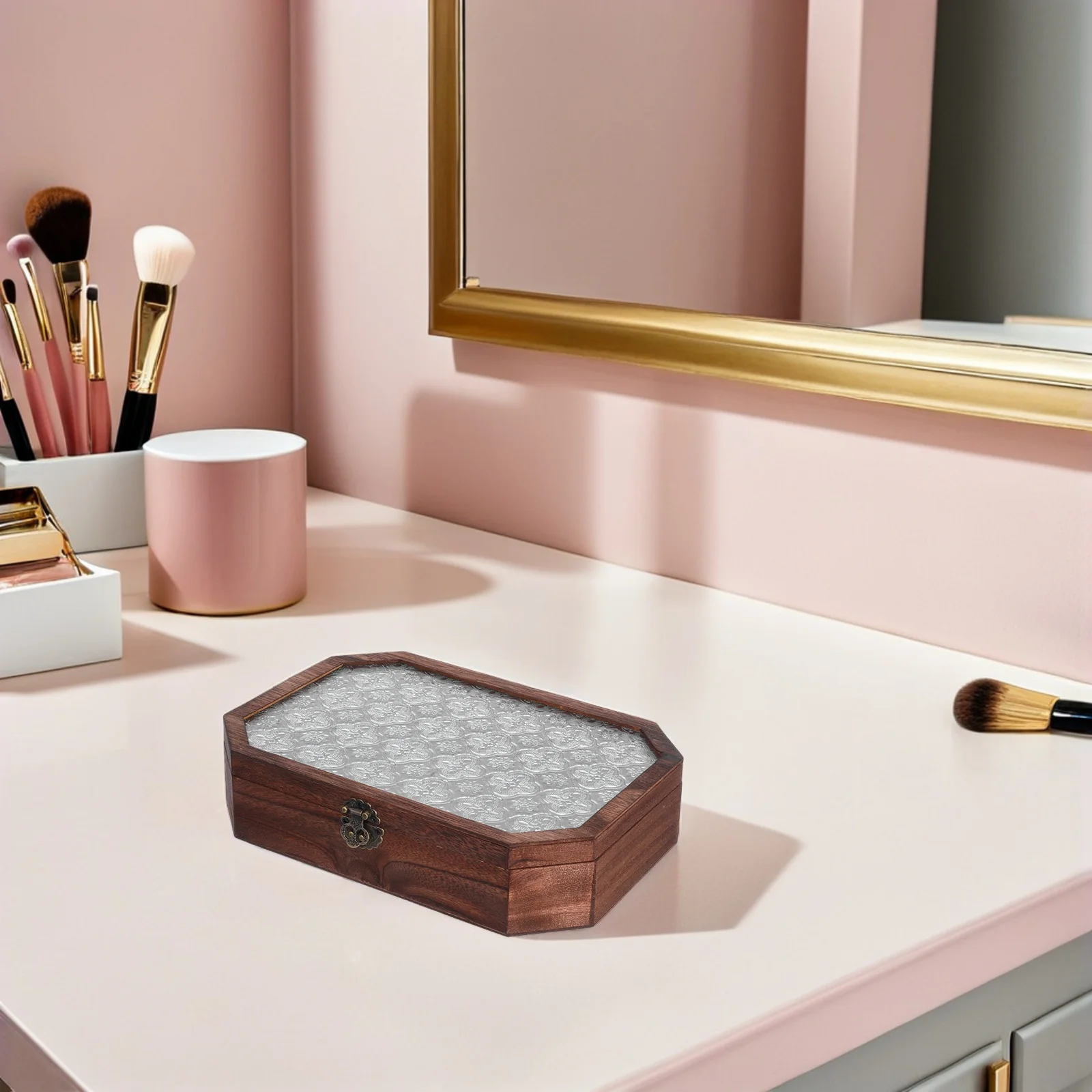 

Wooden Storage Cabinet Display Drawers Glass Top with Doors Paulownia Specimen Case