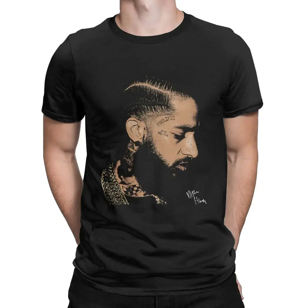 Men's Nipseys Rapper Hussle Rock Hip Hop Music T-Shirt Ultra Slim Fit Nine Sleeve Length Henry Collar Youth Trend Spring 2025