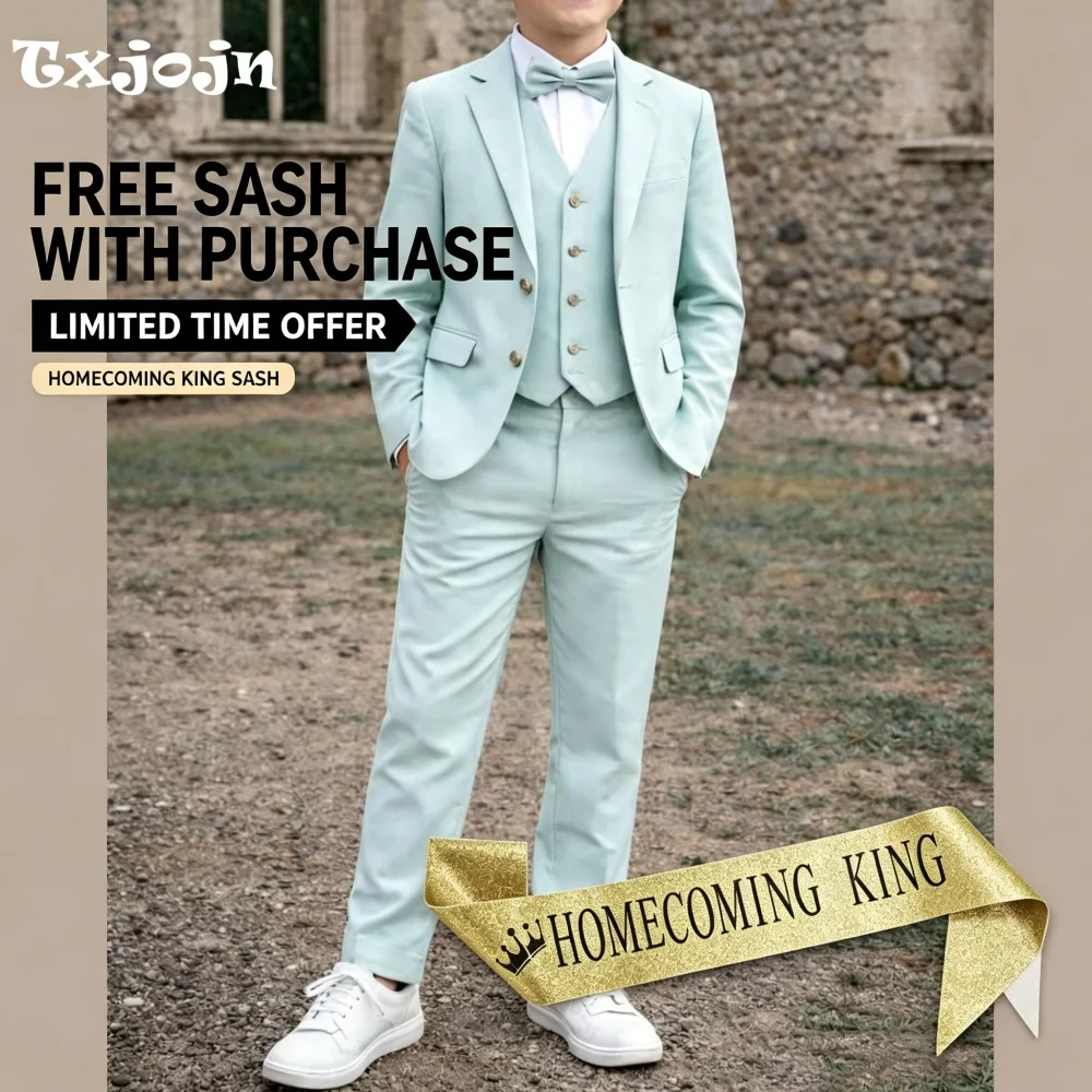Formal Suit Set for Boys Trend Homecoming Tuxedo Wedding 3 Piece Jacket Pants Vest Kids Blazer Set Slim Fit Tailored Outfit