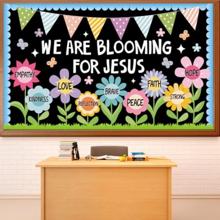 Religious Christian Bulletin Board Sets Sunday School Decoration for Classroom Positive Floral Bulletin Board We are Blooming f