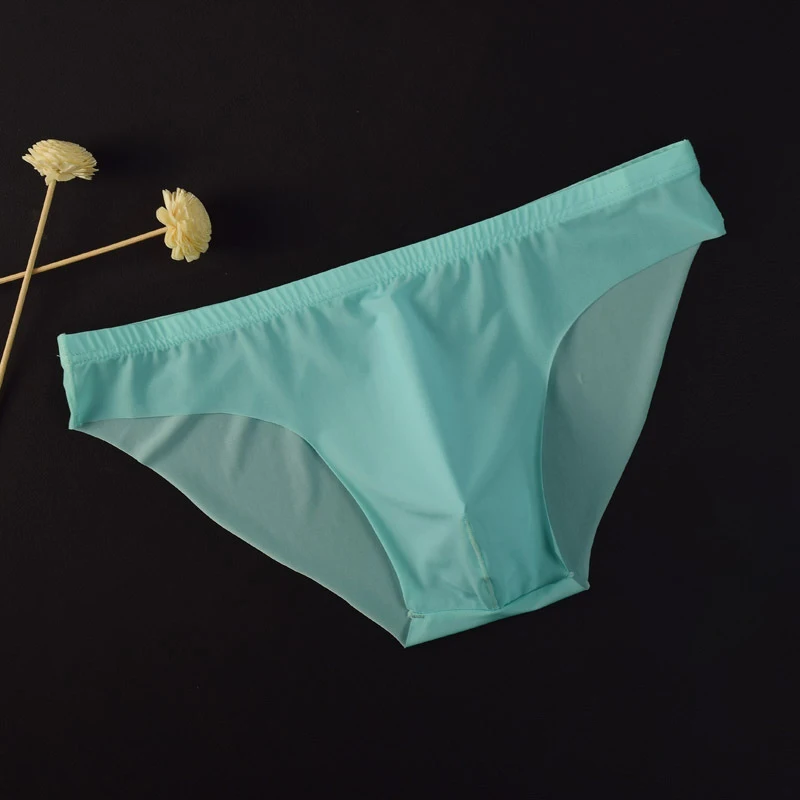 

Men's Seamless Thong See-Through Underwear Ultra-Thin Low-Rise Sexy Solid Color Briefs Skin Friendly Soft Elastic Underpants