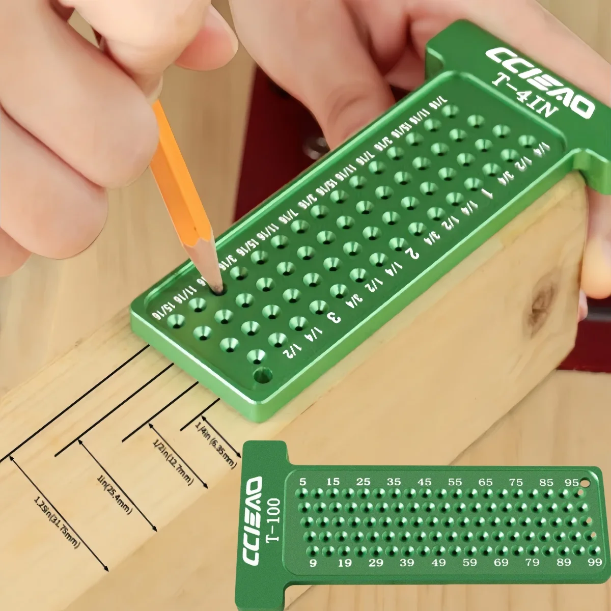 4 인치/100MM 목공 스크라이브, 목공 선 그리기 측정 도구 및 교차 교정용 미터법/인치 마킹 게이지