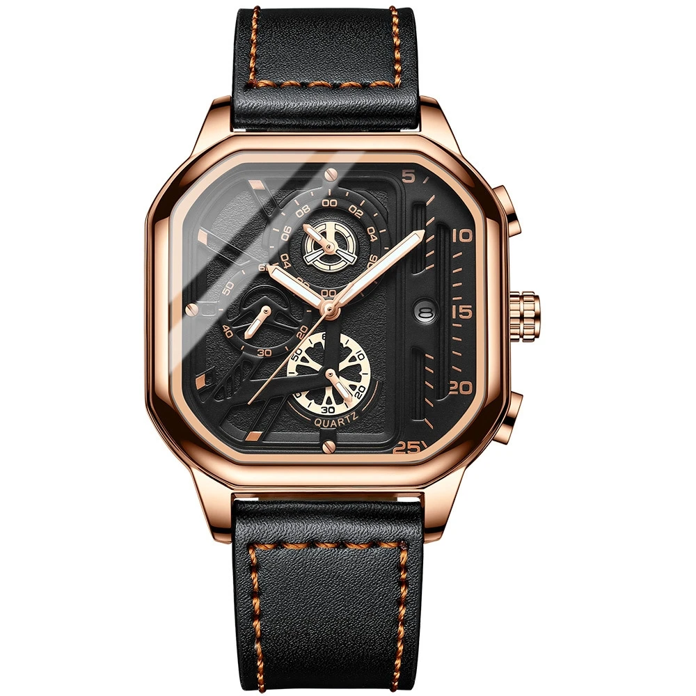 

New Men's Luxury Sports Square Dial Watches 2023 Unusual Quartz Waterproof Chronograph Stop Watch For Men WristWatch Clock saat