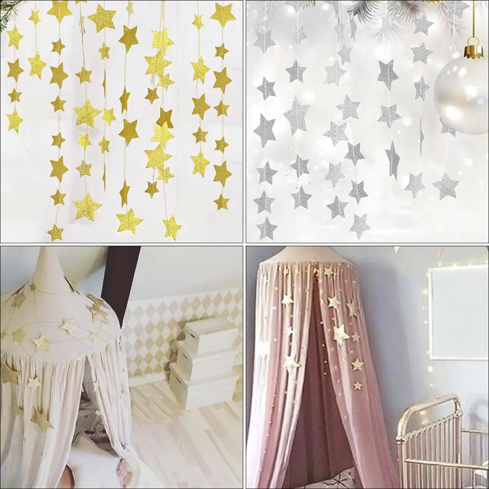 Gold Silver Sparkling Stars Mosquito Net Hanging Decoration Baby Room Decor Children's Rooms Walls Decor Baby Bed