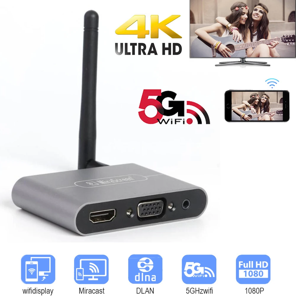 무선 디스플레이 미라스크린 와이파이 동글 어댑터, X6W 플러스 TV 스틱, 5G, 4K HDMI 호환 VGA 오디오 비디오 컨버터, 전화 TV