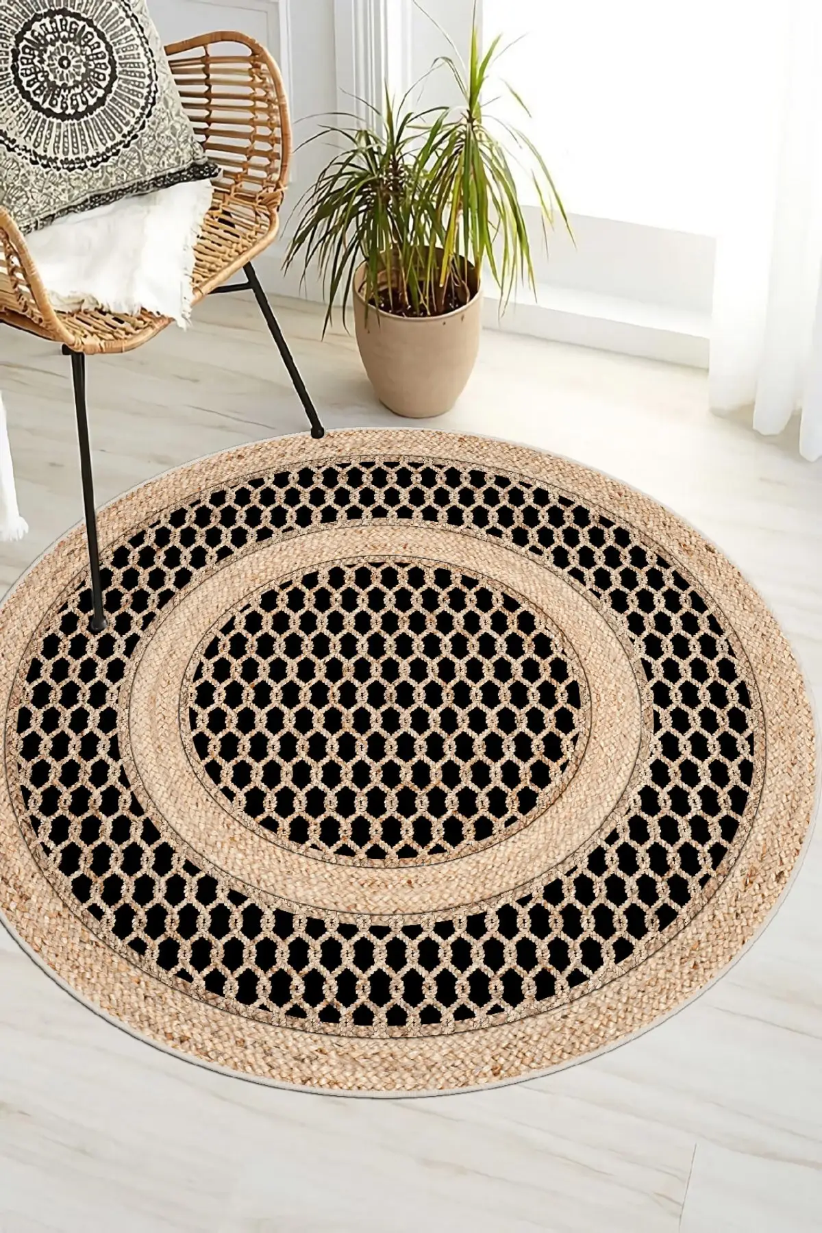 

DOLBOVI round wicker pattern digital printing washable non-slip base thin living room kitchen balcony bathroom carpet