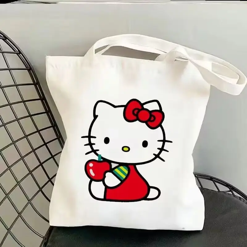 Cartoon Sanrio Hello Kitty Fashion Capacity Storage Handbag Reusable Student Bookbag Bag Eco Large Capacity Travel Shopping Bag