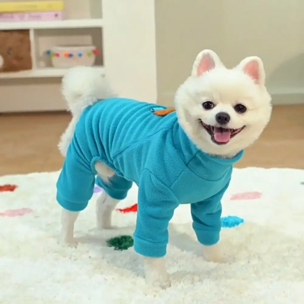 Cute Bear Pattern Plush Dog Jumpsuit Thickened Warm Dog Base Coat Soft Pet Four Legged Clothing Cat Pajamas For Autumn Winter