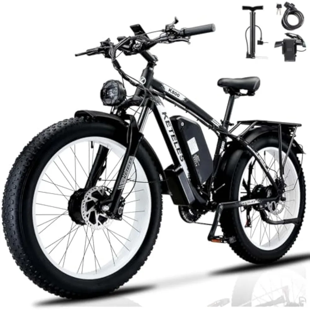 2000W Electric Bike for Adults ebike 35MPH Electric Bicycle AWD Dual Motor Electric Mountain Bike 26 Fat Tire Ebike with 48V 23A