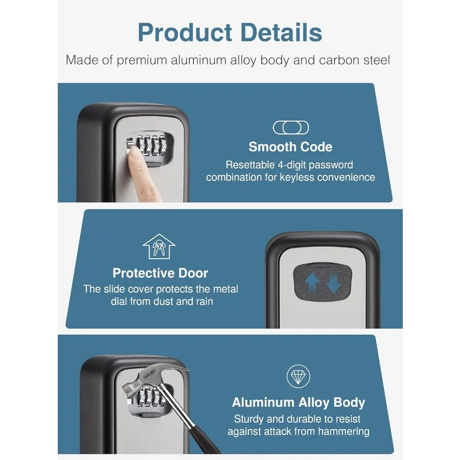 4-значный комбинированный водонепроницаемый замок для ключей с настенным креплением для наружного сейфа большой емкости, идеально подходит для H