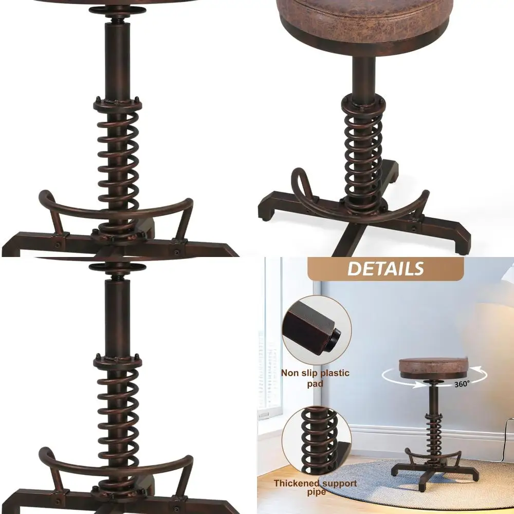 Sgabello da bar girevole regolabile vintage 18-22 con sedile in PU per cucina industriale, sala da pranzo in fattoria