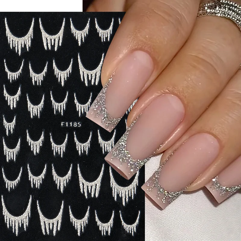 Reflektierende glitzernde französische Nagelkunst-Aufkleber, glitzernde Gold-Silber-Quastenlinie, geometrische Gitter, selbstklebende Schieber, Abziehbilder, DIY-Maniküre – Detail 3