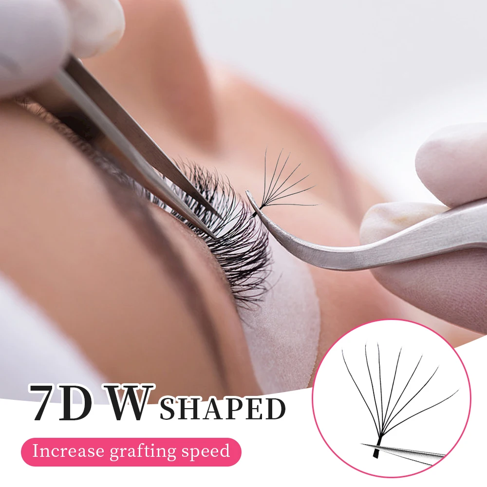 Extensões de cílios acenadas mão da deusa, 7D W Shape Lashes, Premade Fans, Full Lashes, Natural Soft, Light Individual, Matte Dense