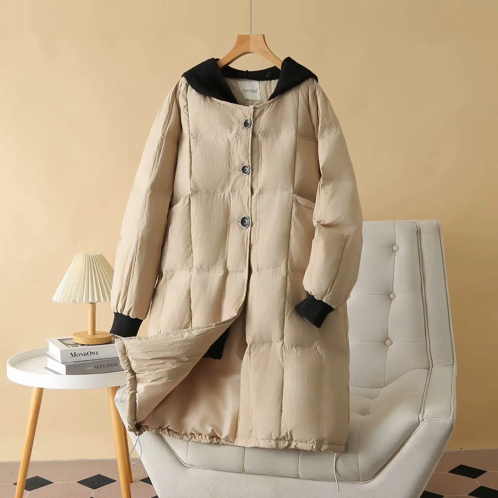 

2025 Winter New Women's Down Jacket Commuter Knitted Hoodie Oversized Fake Two Piece Coat