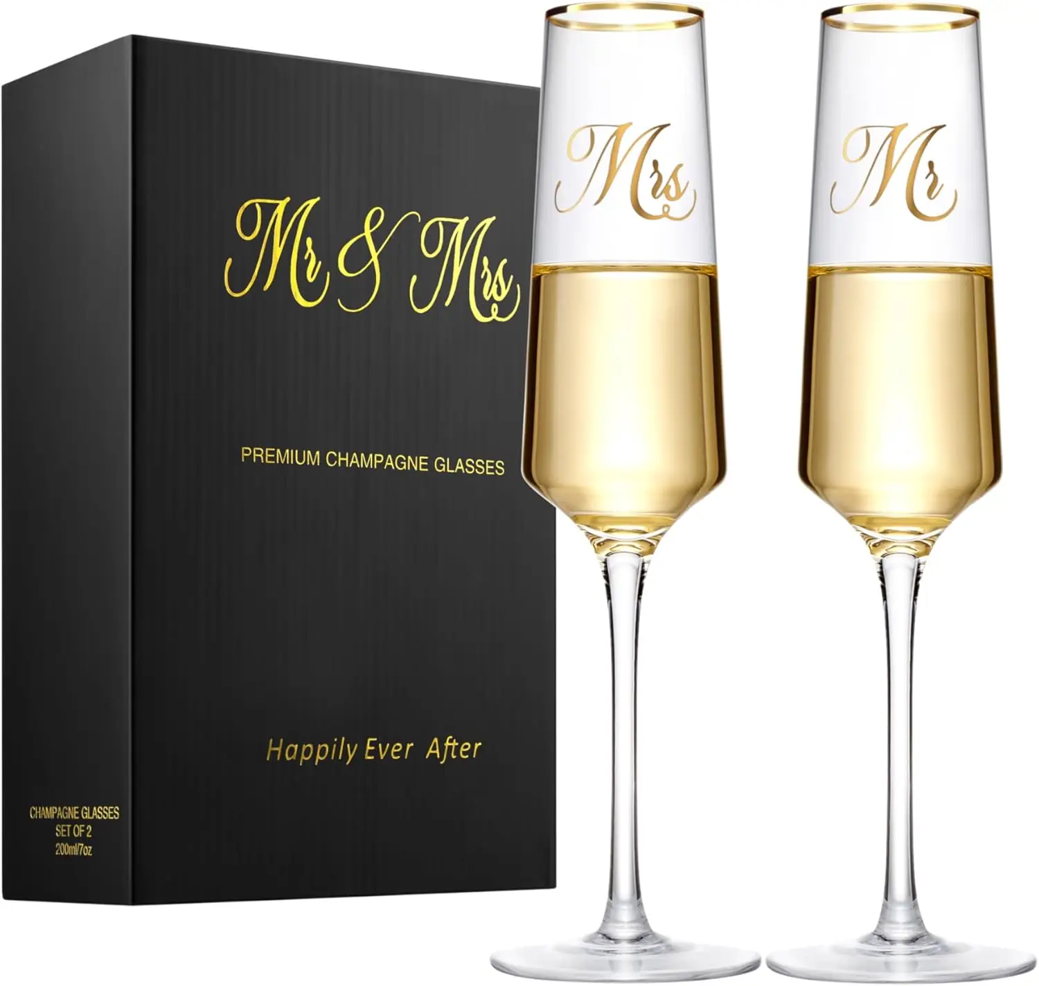 

Mr & Mrs Wedding Champagne Flutes, Long Stem Crystal Toasting Glasses, Bridal Shower Gift for Couples