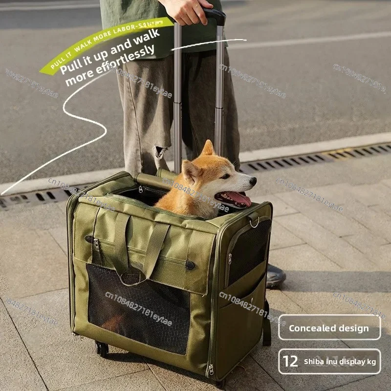 Premium Portable Pet Stroller Dog Carrier Retractable Handle Breathable Backpack Travel Bag for Corgi Beagle