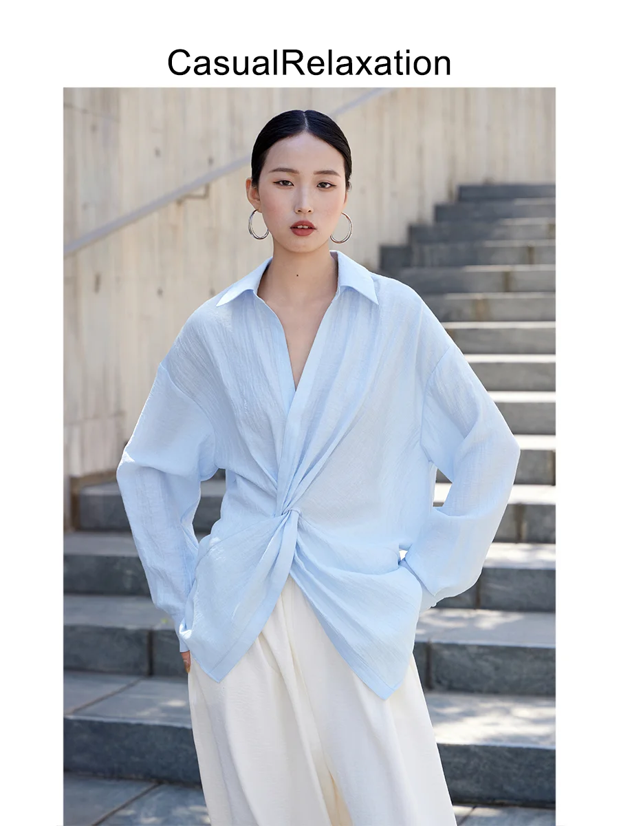 

Женская синяя рубашка с длинным рукавом, нестандартного дизайна, для повседневной носки, удобная, дышащая, приталенная, повседневная рубашка