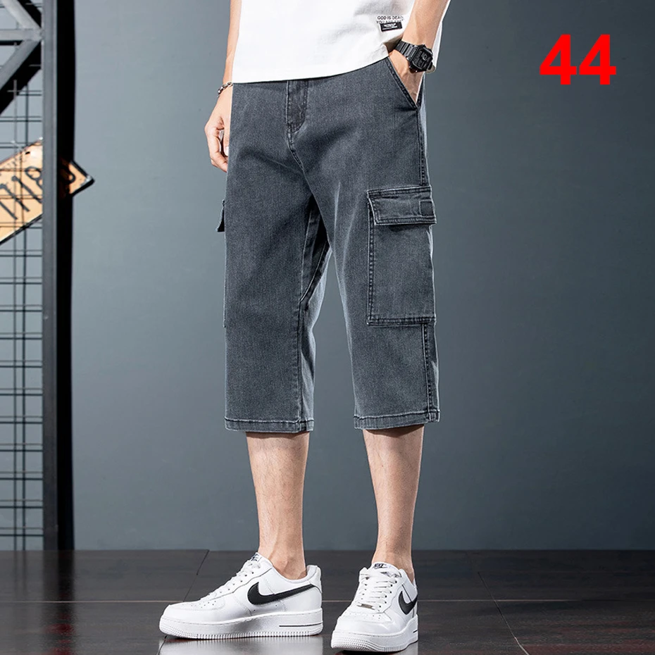 Cargo Jeans Men Plus Size Calf-length Pants Denim Pants Male Fashion Casual
