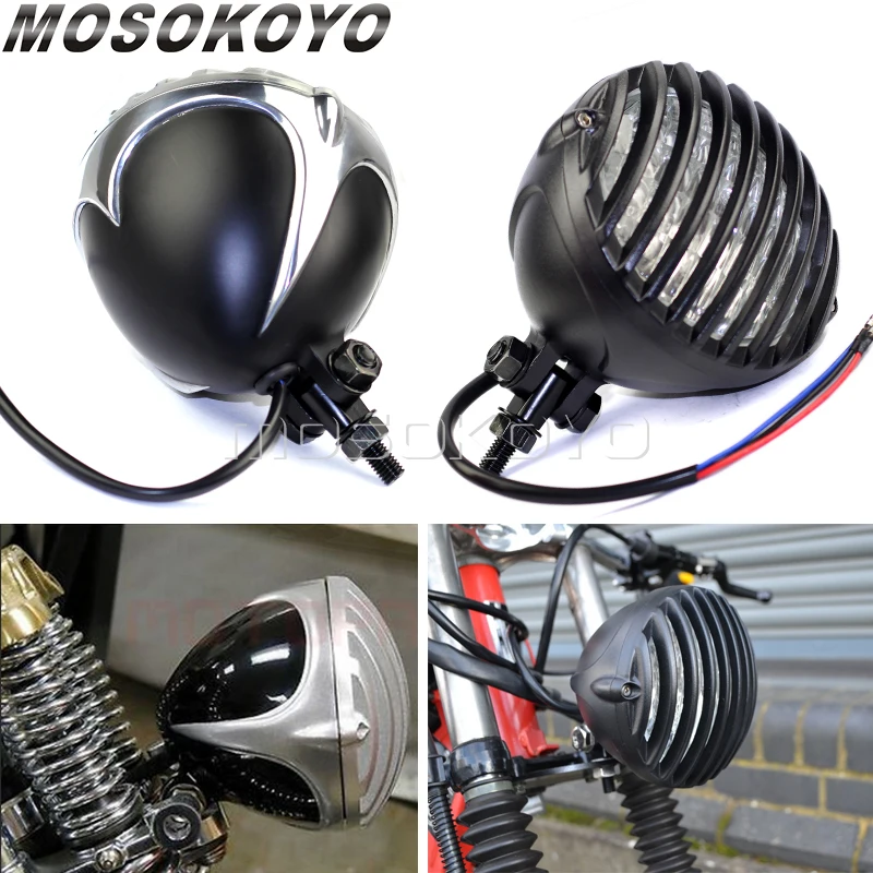 Black Motorcycle Front Headlight with Grill Cover Housing Grille Light Universal For Custom Cafe Racer Chopper Bobber Scrambler