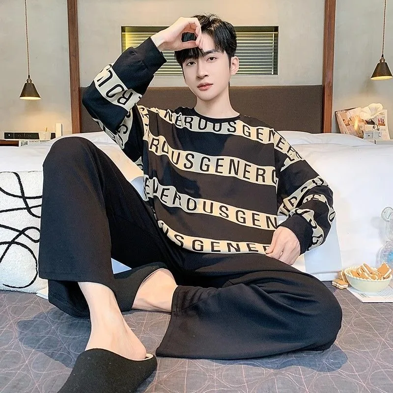 New Long Sleeves Pants Pajamas Men's Casual Sleepwear Suit Spring Autumn Large Size Teenager Fall Pullover Loose Outwear Pyjamas