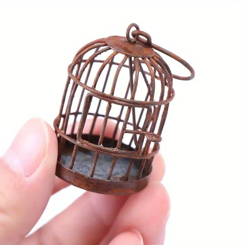 1pcs Mini Iron Metal Bird Cage Creativity Small Bird Cage Ornament Micro Landscape Hollow Hanging Decor Desktop Decoration