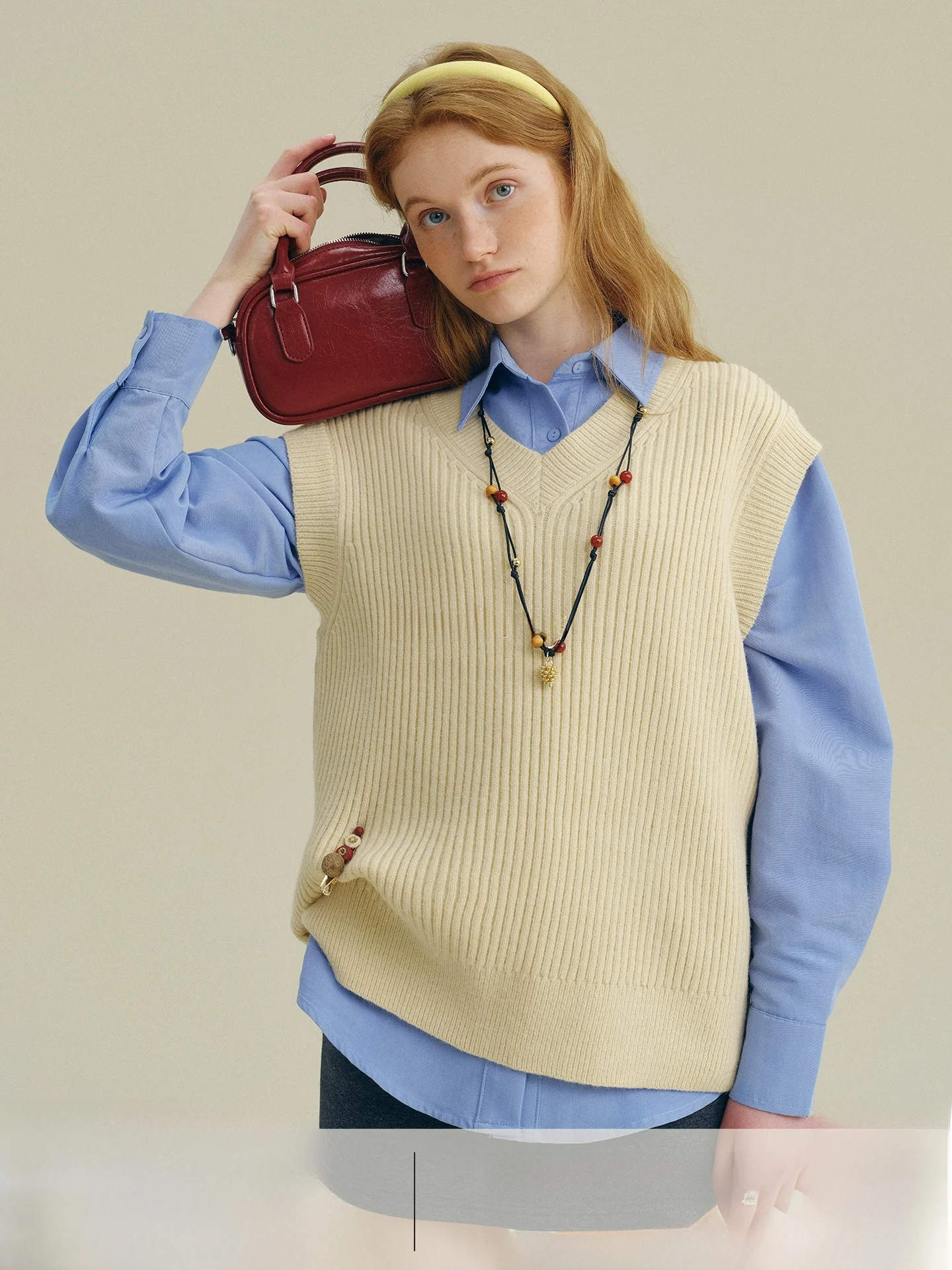 

Вязаный жилет с V-образным вырезом Rina Berry, однотонный, простой, универсальный, для ранней осени, для повседневной носки