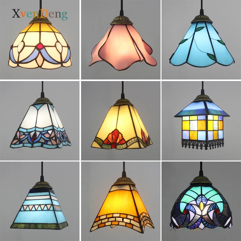 

Tiffany Flower Led Pendant Lights Vintage Stained Glass Pendant Lamp for Living Room Decoration Kitchen Bar Suspension Luminaire