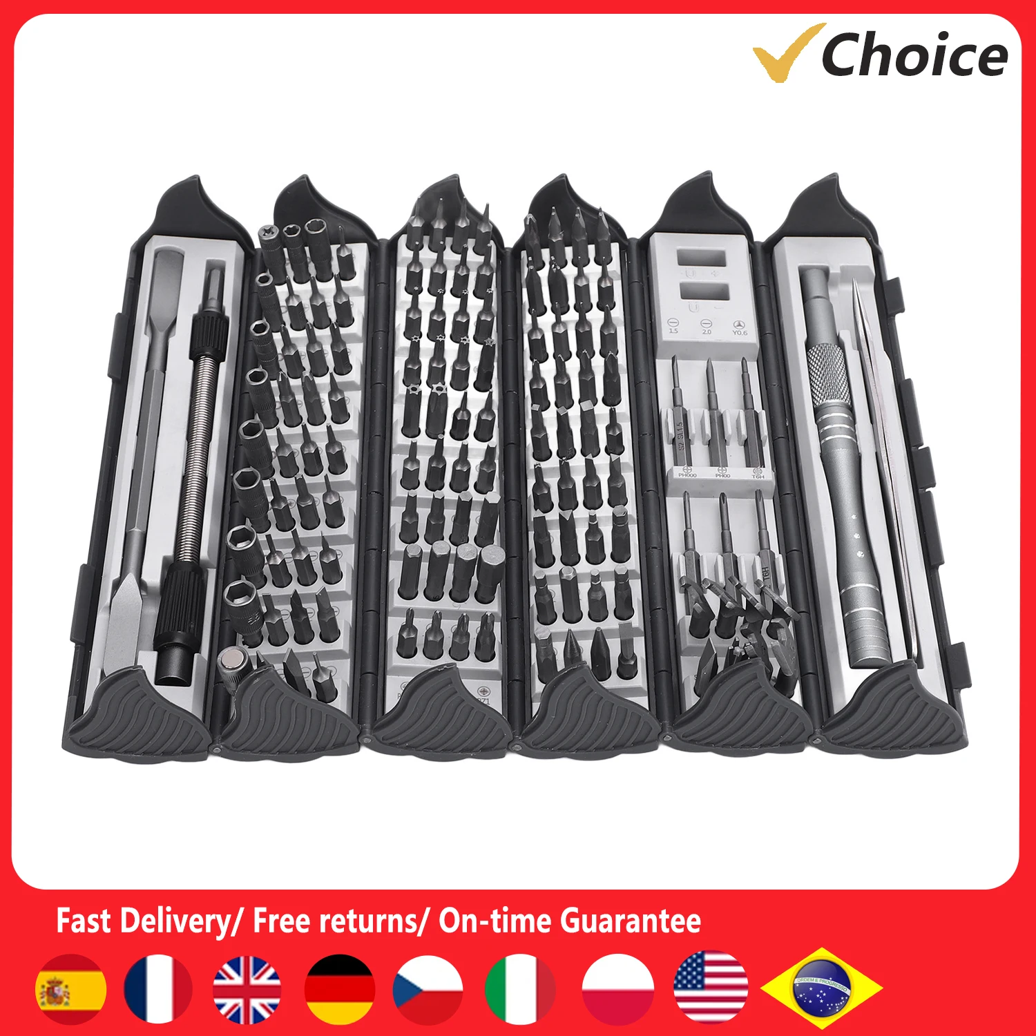 

128 in1 Screwdriver Kit Comfortable Handle Straight Tweezers Steel Bit Set6Pcs Wrench Heads for PC Phone Watch Maintenance Tasks