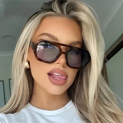 Retro Double Bridges Women's Sunglasses Big Frame Leopard Brown Gradient Eyewear Fashion Luxury Designer Sun Glasses Men Shades