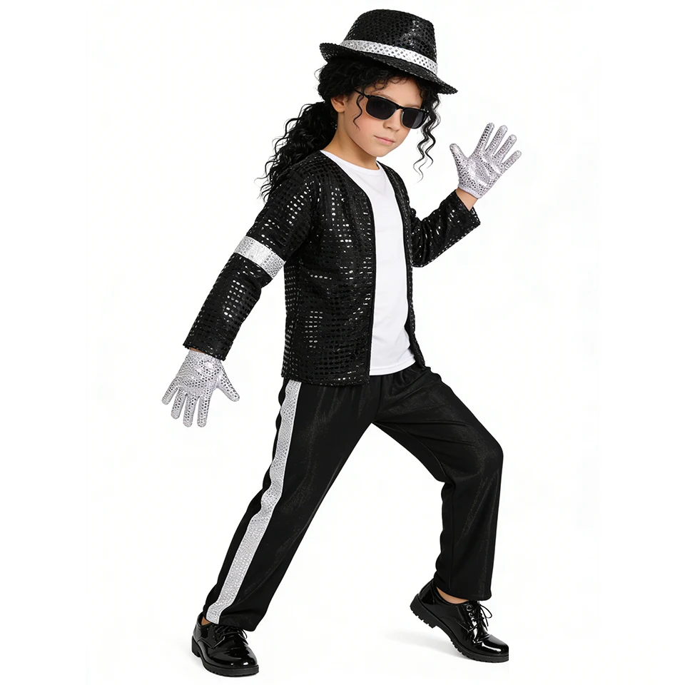Michael Jackson Kids Clothes Halloween Cosplay Birthday Party Dance Performance Children's Costume Pop Star Boys Girls Outfits
