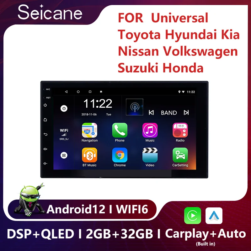 

Seicane Android 12 RDS 2Din Universal Car Radio GPS Multimedia Unit Player For TOYOTA Nissan Kia RAV4 Honda VW Hyundai 2GB RAM